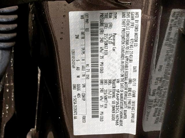 1FAHP3N23CL167665 - 2012 FORD FOCUS TITA CHARCOAL photo 10