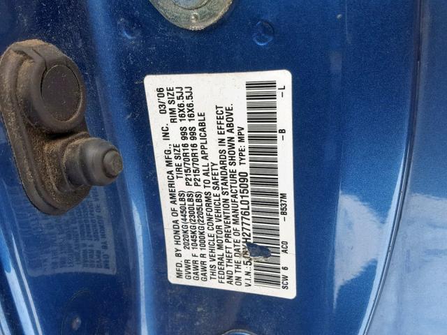 5J6YH27776L015090 - 2006 HONDA ELEMENT EX BLUE photo 10