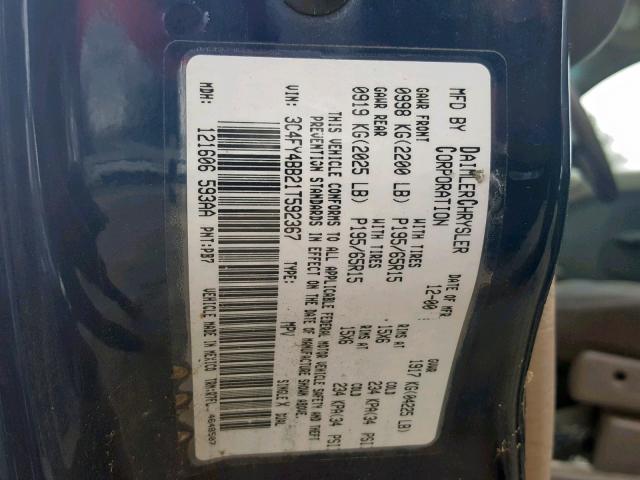 3C4FY4BB21T592367 - 2004 CHRYSLER PT CRUISE BLUE photo 10