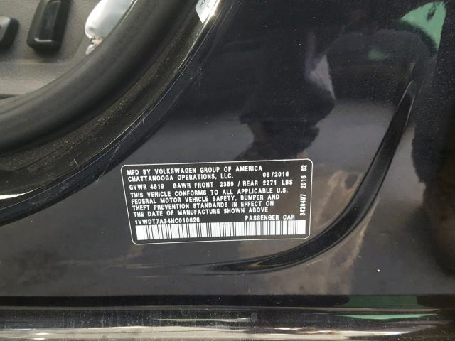 1VWDT7A34HC010628 - 2017 VOLKSWAGEN PASSAT R-L BLACK photo 10