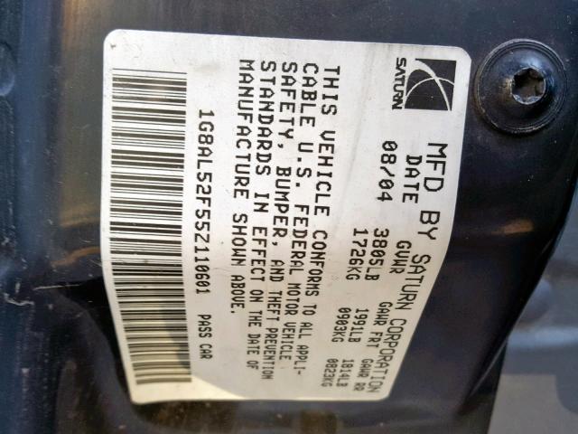 1G8AL52F55Z110601 - 2005 SATURN ION LEVEL CHARCOAL photo 10