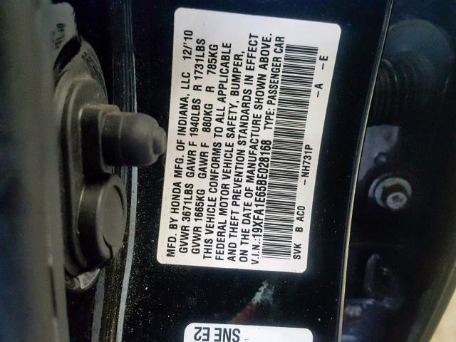 19XFA1E65BE028168 - 2011 HONDA CIVIC LX-S BLACK photo 10