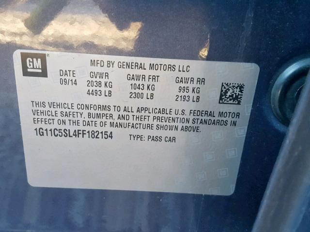 1G11C5SL4FF182154 - 2015 CHEVROLET MALIBU 1LT BLUE photo 10