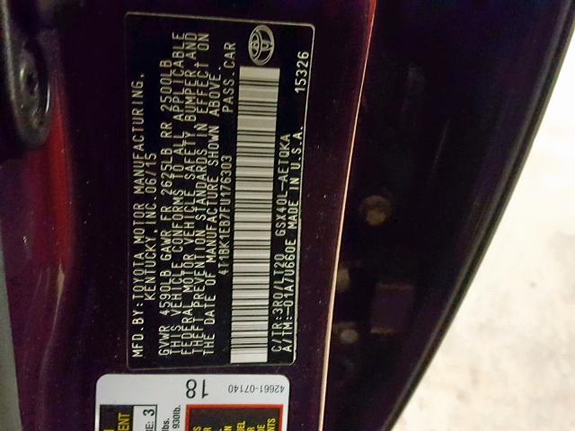 4T1BK1EB7FU176303 - 2015 TOYOTA AVALON XLE BURGUNDY photo 10