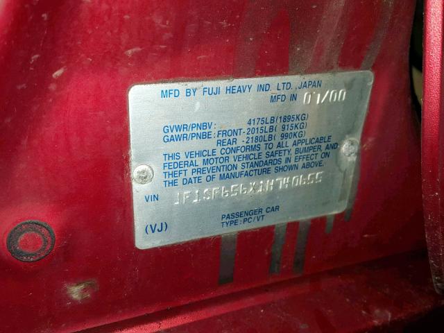 JF1SF656X1H740655 - 2001 SUBARU FORESTER S 红色 照片 10