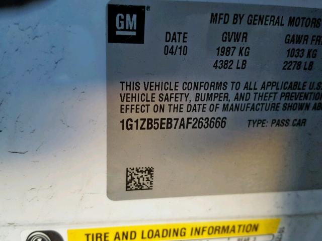 1G1ZB5EB7AF263666 - 2010 CHEVROLET MALIBU LS 白色 照片 10