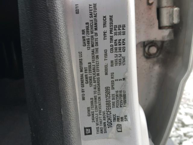 1GCHTCFE6B8125099 - 2011 CHEVROLET COLORADO L SILVER photo 10