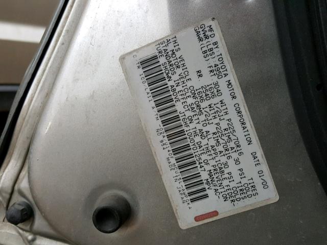 JT6HF10U0Y0125447 - 2000 LEXUS RX 300 SILVER photo 10