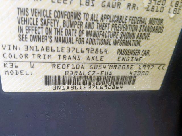 3N1AB61E37L692864 - 2007 NISSAN SENTRA 2.0 GRAY photo 10