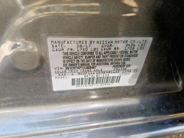 3N1CN7AP7JL808467 - 2018 NISSAN VERSA S  photo 10