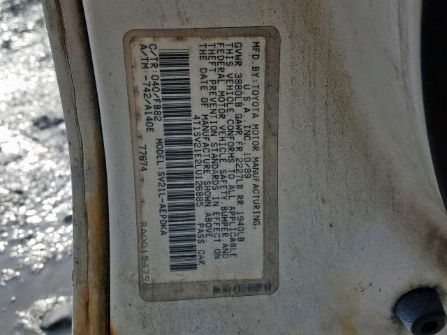 4T1SV21E2LU126885 - 1990 TOYOTA CAMRY DLX 白色 照片 10