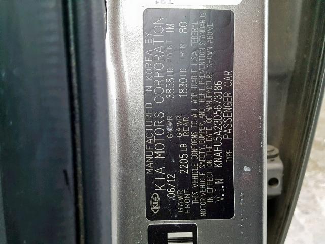 KNAFU5A23D5673186 - 2013 KIA FORTE EX SILVER photo 10