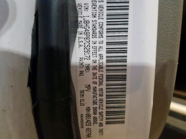 1J8HG48P87C529172 - 2007 JEEP COMMANDER WHITE photo 10