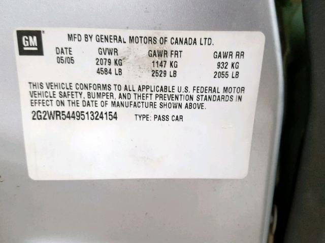 2G2WR544951324154 - 2005 PONTIAC GRAND PRIX SILVER photo 10