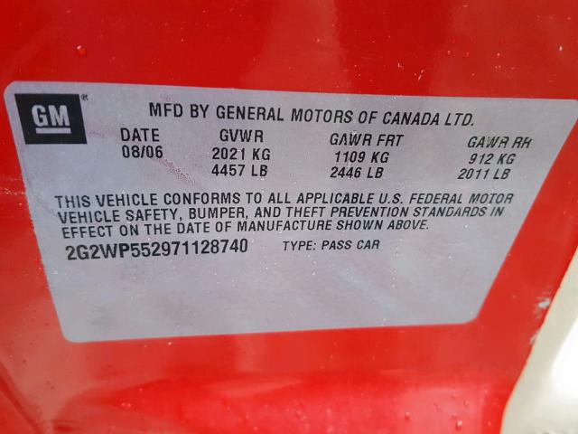 2G2WP552971128740 - 2007 PONTIAC GRAND PRIX წითელი ფოტო 10