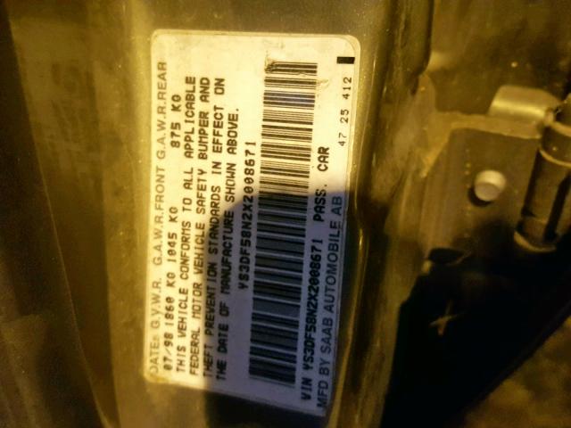 YS3DF58N2X2008671 - 1999 SAAB 9-3 SE GREEN photo 10