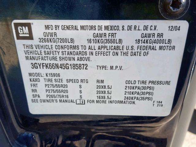 3GYFK66N45G185872 - 2005 CADILLAC ESCALADE E GREEN photo 10