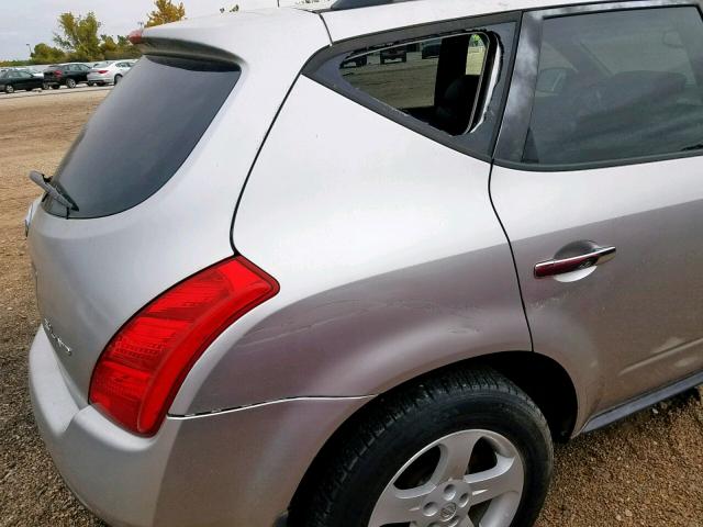 JN8AZ08W05W412818 - 2005 NISSAN MURANO SL SILVER photo 9