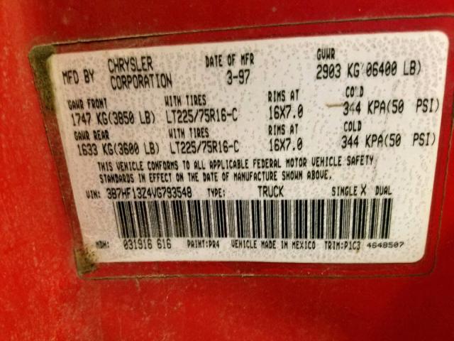 3B7HF13Z4VG793548 - 1998 DODGE RAM RED photo 10