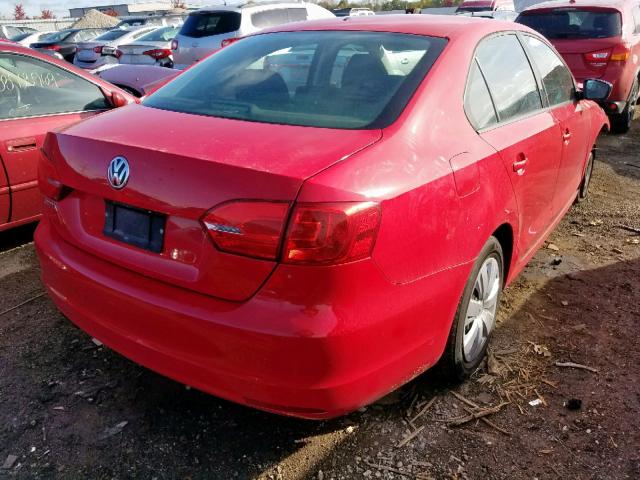 3VW2K7AJ6CM395870 - 2012 VOLKSWAGEN JETTA BASE 红色 照片 4
