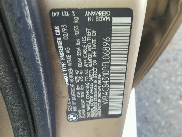 WBACB4310PFL06896 - 1993 BMW 325 I AUTO BROWN photo 10