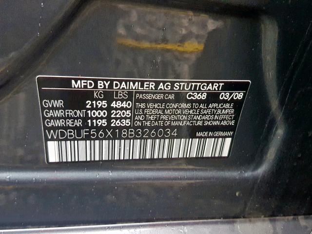 WDBUF56X18B326034 - 2008 MERCEDES-BENZ E 350 GRAY photo 10