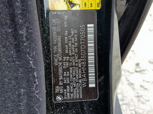 WBAHN83507DT70505 - 2007 BMW 750 BLACK photo 10