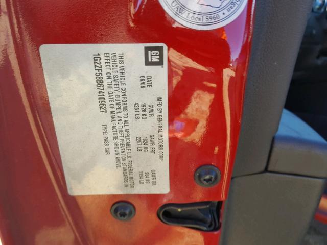 1G2ZF58B674109627 - 2007 PONTIAC G6 VALUE L RED photo 10