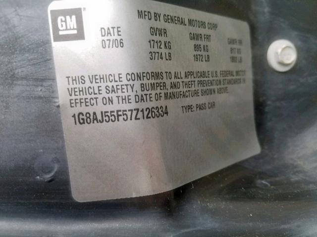 1G8AJ55F57Z126334 - 2007 SATURN ION LEVEL SILVER photo 10