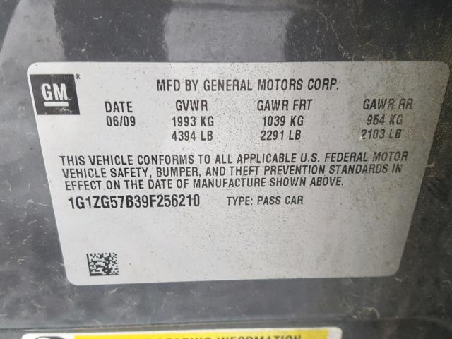 1G1ZG57B39F256210 - 2009 CHEVROLET MALIBU LS GRAY photo 10