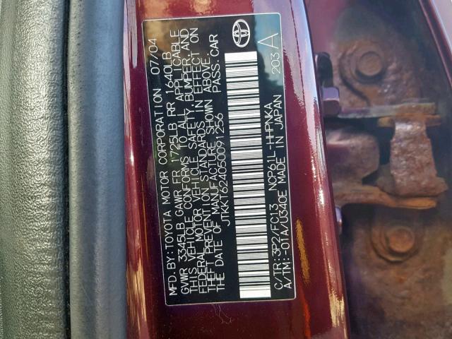 JTKKT624050091256 - 2005 TOYOTA SCION XA MAROON photo 10