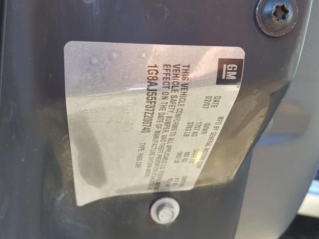 1G8AJ55F37Z200740 - 2007 SATURN ION LEVEL SILVER photo 10