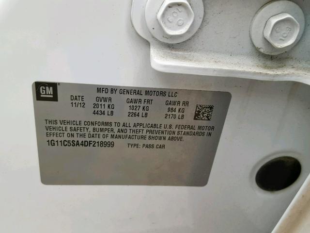 1G11C5SA4DF218999 - 2013 CHEVROLET MALIBU 1LT WHITE photo 10