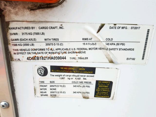 4D6EB1821HA039044 - 2017 UTILITY TRAILER Ağ foto 10