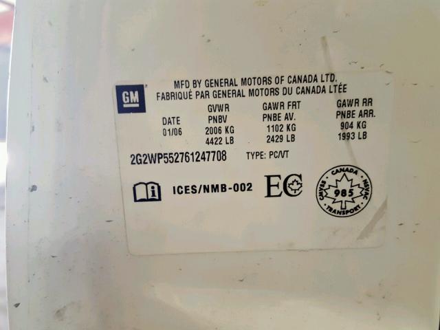 2G2WP552761247708 - 2006 PONTIAC GRAND PRIX WHITE photo 10