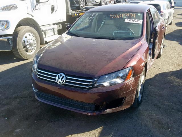 1VWBH7A34CC077568 - 2012 VOLKSWAGEN PASSAT SE BURGUNDY photo 2