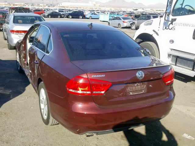 1VWBH7A34CC077568 - 2012 VOLKSWAGEN PASSAT SE BURGUNDY photo 3