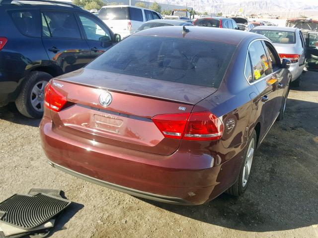 1VWBH7A34CC077568 - 2012 VOLKSWAGEN PASSAT SE BURGUNDY photo 4