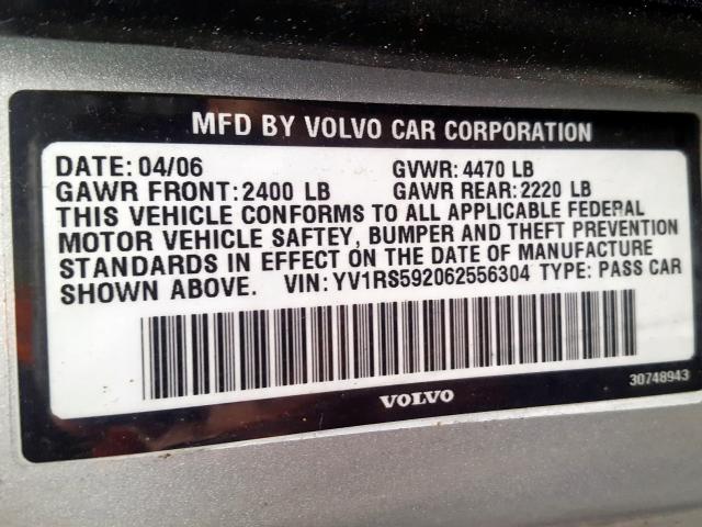 YV1RS592062556304 - 2006 VOLVO S60 2.5T SILVER photo 10