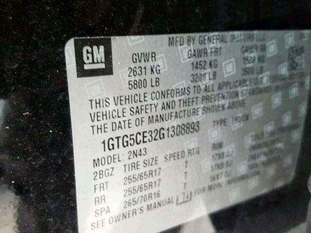 1GTG5CE32G1308893 - 2016 GMC CANYON SLE BLACK photo 10