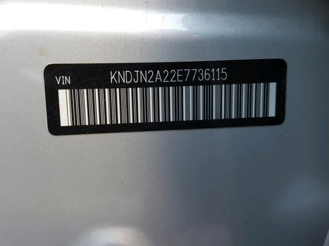 KNDJN2A22E7736115 - 2014 KIA SOUL SILVER photo 10