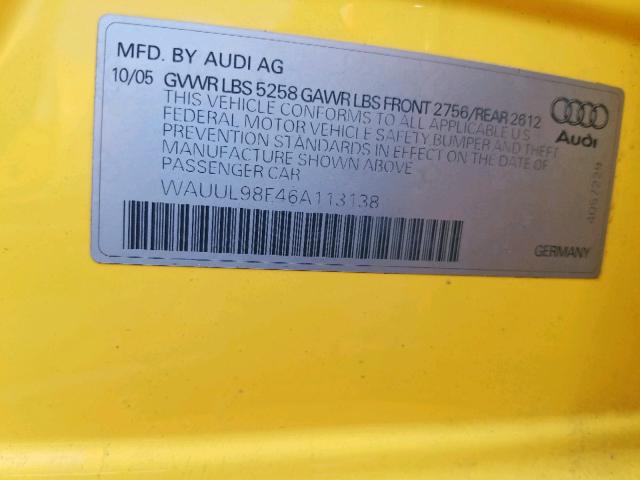 WAUUL98E46A113138 - 2006 AUDI S4 AVANT Q YELLOW photo 10