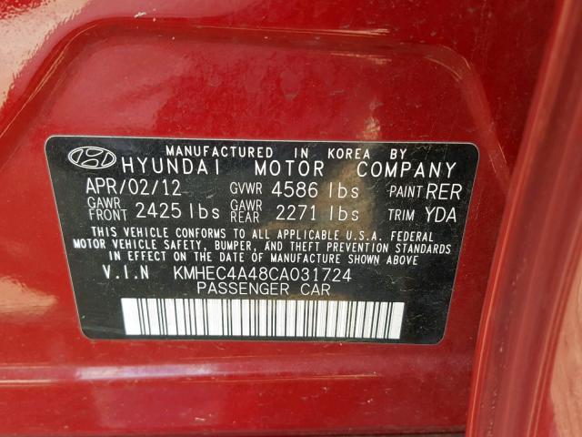 KMHEC4A48CA031724 - 2012 HYUNDAI SONATA HYB RED photo 10