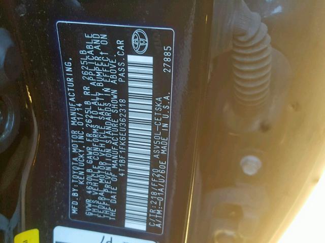 4T1BF1FK6EU362318 - 2014 TOYOTA CAMRY L BLACK photo 10