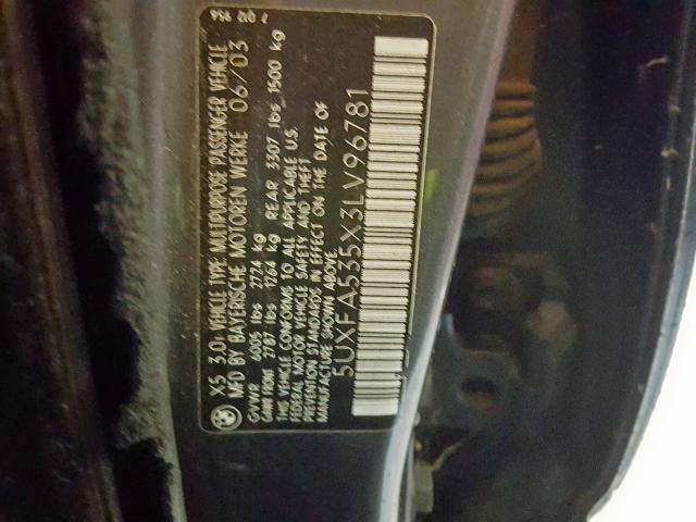 5UXFA535X3LV96781 - 2003 BMW X5 3.0I BLUE photo 10