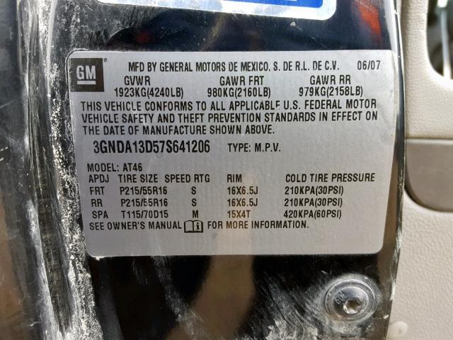 3GNDA13D57S641206 - 2007 CHEVROLET HHR LS Սև լուսանկար 10