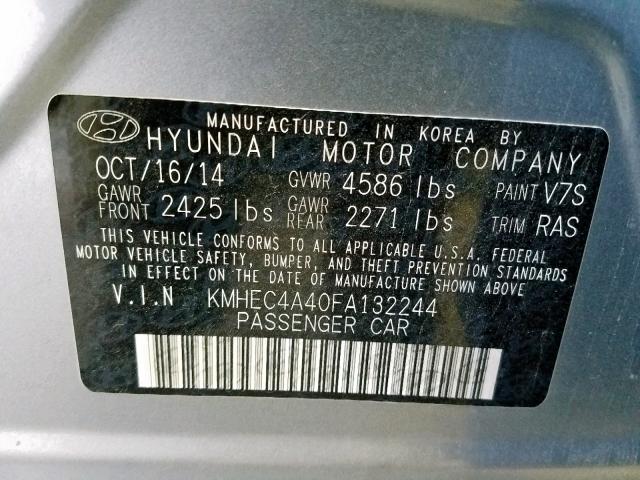 KMHEC4A40FA132244 - 2015 HYUNDAI SONATA HYB SILVER photo 10