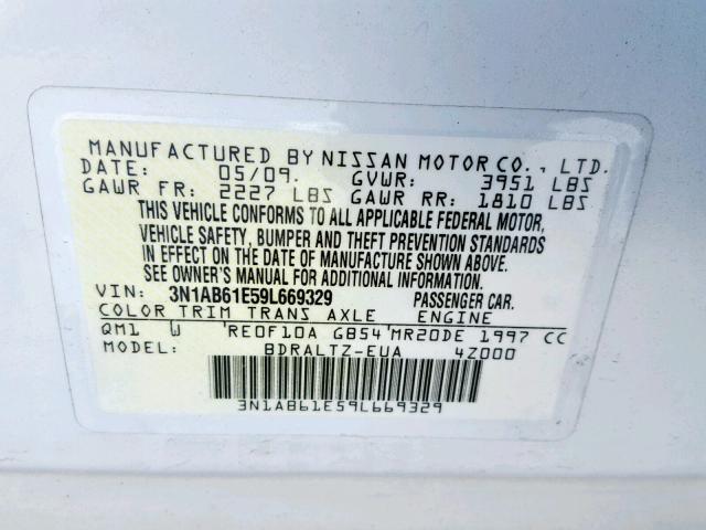 3N1AB61E59L669329 - 2009 NISSAN SENTRA 2.0 WHITE photo 10