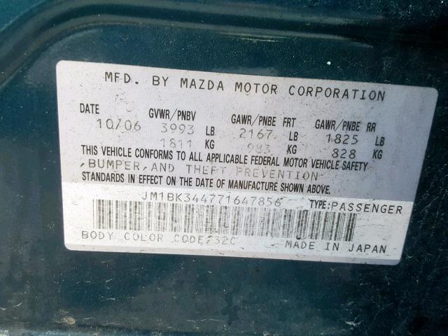 JM1BK344771647856 - 2007 MAZDA 3 HATCHBAC BLUE photo 10