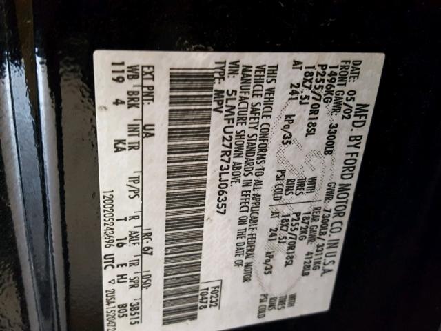 5LMFU27R73LJ06357 - 2003 LINCOLN NAVIGATOR Қара фото 10